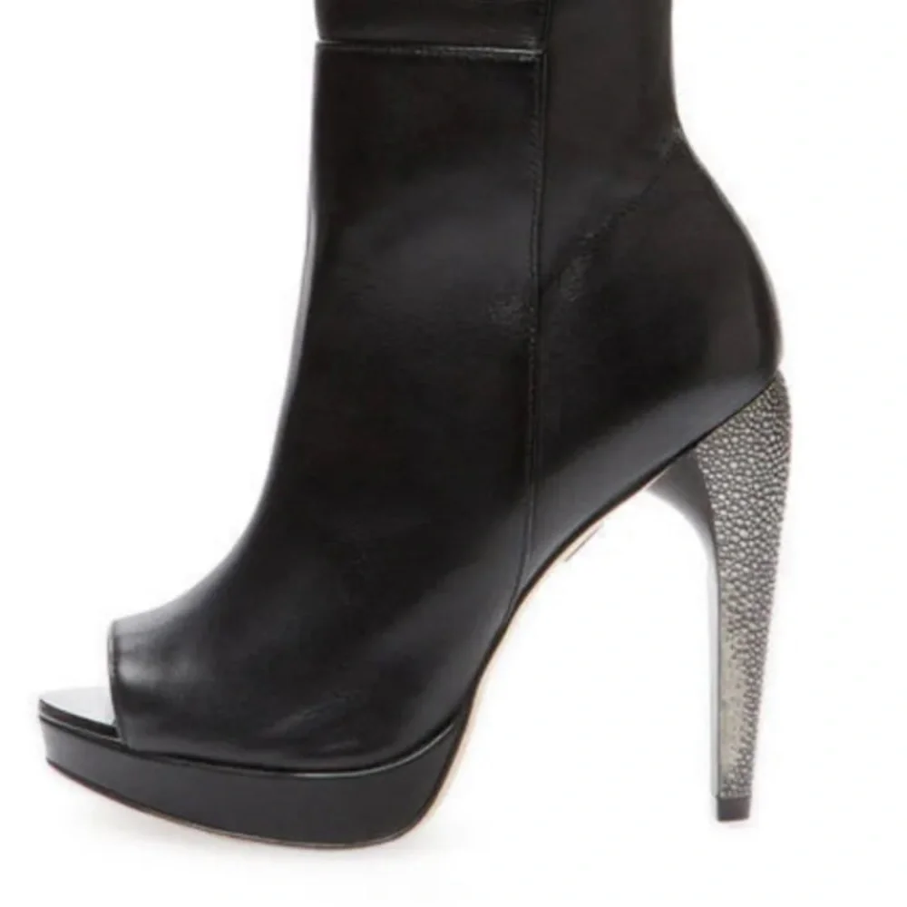Herve Leger Thigh High Platform Heel Siren Boots Women’s 10 Black Leather New